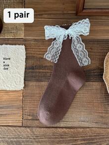 1双女士中筒袜，春夏网眼蕾丝蝴蝶结洛丽塔学院风舒适透气船袜 - 彩色 - 查看 13