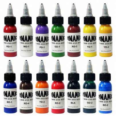 Juego de tintas de colores, 14 botellas (1 onza cada una) que incluye: (Rojo Burdeos, Rojo Chino, Rojo Fuego, Verde, Azul, Naranja, Blanco, Amarillo Canario, Marrón, Magenta, Violeta y Negro)