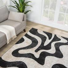 Beige Black Swirl Modern Area Rug – Contemporary Abstract Design  Non-Shedding, Fade-Resistant, Easy To Clean – Durable For High Traffic Areas – Living Room & Bedroom, Modern Abstract Art Carpet 84*60inch/31*20inch,Perfect Choice For Gift ,Stylish And High-Quality Rugs, Perfect For  Decorations And GiftsHome Decor, The Best Choice For Gothic-Style Birthday Gifts - 黑色 - 查看 5