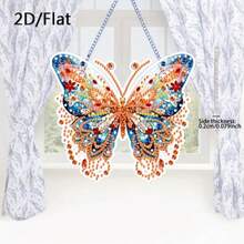 Bộ tranh đính đá hình chuồn chuồn và bướm (1 chiếc) kèm tinh thể acrylic - Mặt dây chuyền nghệ thuật đính đá tròn và không đối xứng tự làm, trang trí tường chủ đề động vật và dây treo dành cho người lớn. - Xem 5