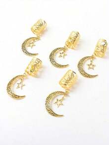 5pcs Women's Braided Star Moon Hair Accessories Set, Holiday Hair Styling Clips, Stars, Moons, Suitable For Festivals, Parties, Daily Wear, Pendants, Gifts, Festival, Claw Clips, Hair Slide, Hair Barrettes, Head Accessories - Gold - 查看 2