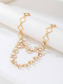 轻盈白色镂空双层花朵项链，优雅波西米亚风，情人节礼物 - 白色 - 查看 3