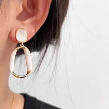 1对不对称法式复古风耳环，时尚简约日常通勤耳环，女士款 - 幾何型 - 查看 5