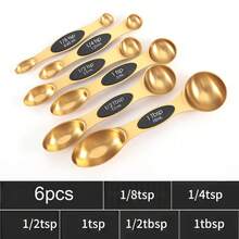 Stainless Steel Magnetic Measuring Spoon Set Gold Double-Sided Magnetic Measuring Spoon Set Measuring Cup & Spoon Set With Markings Tea/Coffee Spoon Set For Restaurants For Dry And Liquid Ingredients, Cooking And Baking Kitchen Tools - Multicolor - View 6
