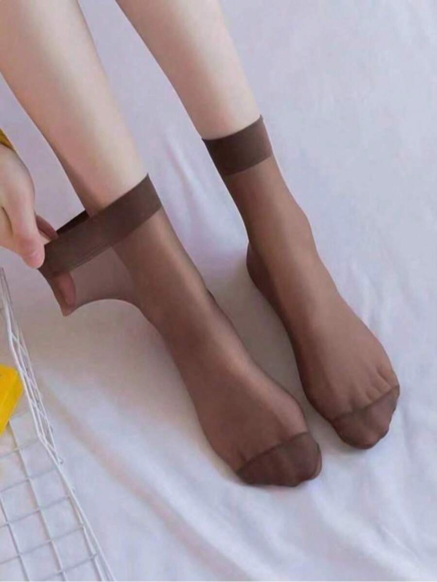10 đôi tất ngắn mỏng trong suốt dành cho nữ, tất lụa pha lê màu đen và sáng, tất ngắn trong suốt đa năng thoải mái dành cho nữ, mùa xuân/hè. - màu nâu - Xem 1