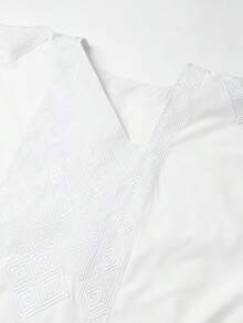 3 Pcs/Set White Agbada Attire For Men, Royal & Elegant Style, Embroidered Flowing Robe And Dashiki Shirt & Elastic Waist Pants, Men's Matching Sets, Traditional African Attire For Ceremonies, Wedding, Cultural Celebrations, Festivals, Elegant African Fashion For Men - 白色 - 查看 6