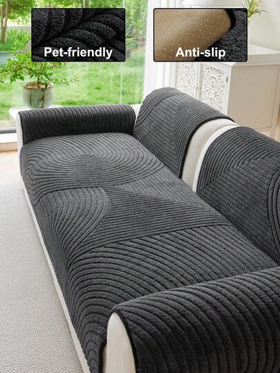 1pc Soft Plush Sofa Cover, Minimalist Solid Color 3D Design, Pet-Friendly Anti-Dirty & Scratch, Suitable For All Seasons Including Christmas & New Year, Machine Washable, Fits 1/2/3/4 Seater Sofa