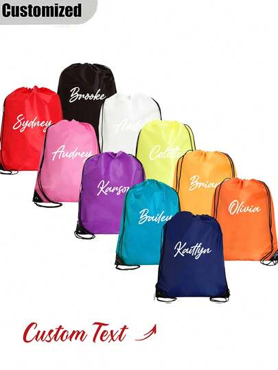 文字入りひも付きリュックサック、文字のカスタマイズ可能、複数の色展開、パーソナライズされたひも付きリュックサック、学生用ブックバッグ、水泳バッグ、ジムバッグ、学校行事バッグ、チームスポーツバッグ、旅行バッグ、パーティーギフトバッグ、大容量スポーツフィットネスバッグ