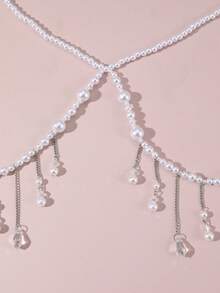 1pc Luxury Faux Pearl Sexy Women's Body Chain, Bikini Chain, Party Accessory - White - View 3