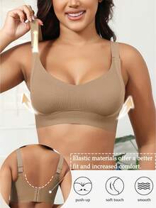 4-Piece Seamless Breathable Wireless Sports Bra For Women - Full Coverage Design, Anti-Slip Material, With Lifting And Support Functions, Comfortable To Wear, Ribbed Details, Made Of Nylon And Elastic Fiber Blend, Hand Wash. Elegant Solid Color Design. - 彩色 - 查看 3