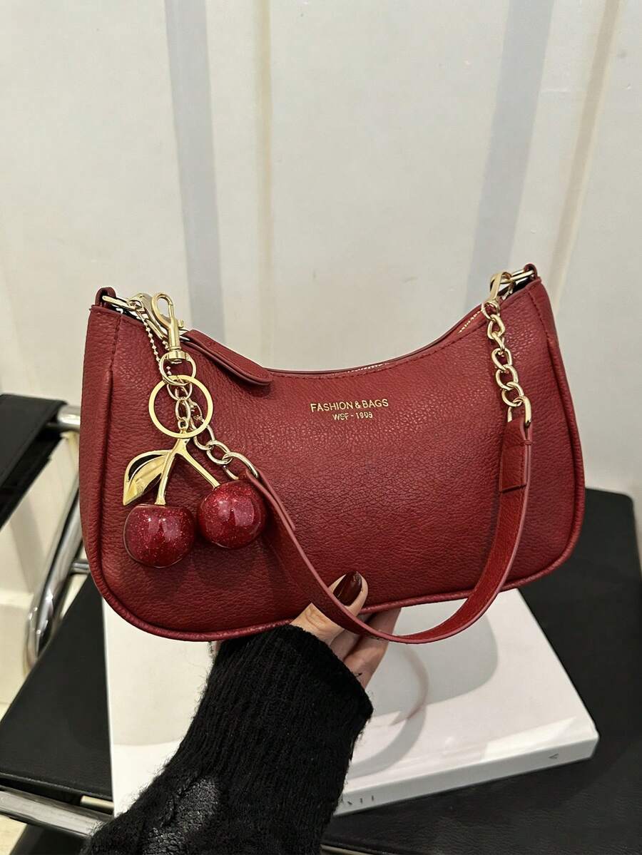 2026 New Fashion Classic Versatile Letter Graphic Decor Solid Color Waterproof PU Fabric Shoulder Bag/Crossbody Bag, Suitable For Shopping, Foldable - 紅色 - 查看 1