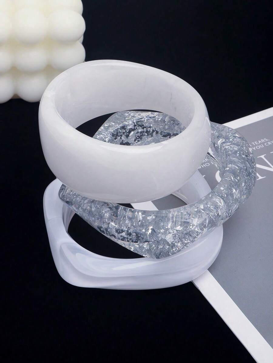 Bộ 3 vòng tay hình học bất đối xứng, bán trong suốt, họa tiết hoa, thích hợp cho đi biển, du lịch và đi học. - Màu sắc của tinh thể băng - Xem 1