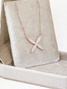 1 pieza Collar con colgante de zirconia con forma de X, adecuado para mujeres - Oro rosa - Ver 1