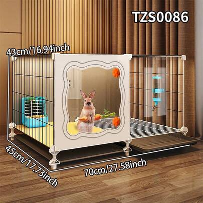 抽屉式兔笼，小型宠物别墅带储物架，易于清洁，组装式迷你兔笼