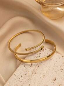 1 pieza/2 piezas Set, Brazalete minimalista de acero inoxidable de moda para mujer, Brazalete abierto en forma de C de acero inoxidable chapado en oro, Regalo para amigos y familiares - Dorado - Ver 1