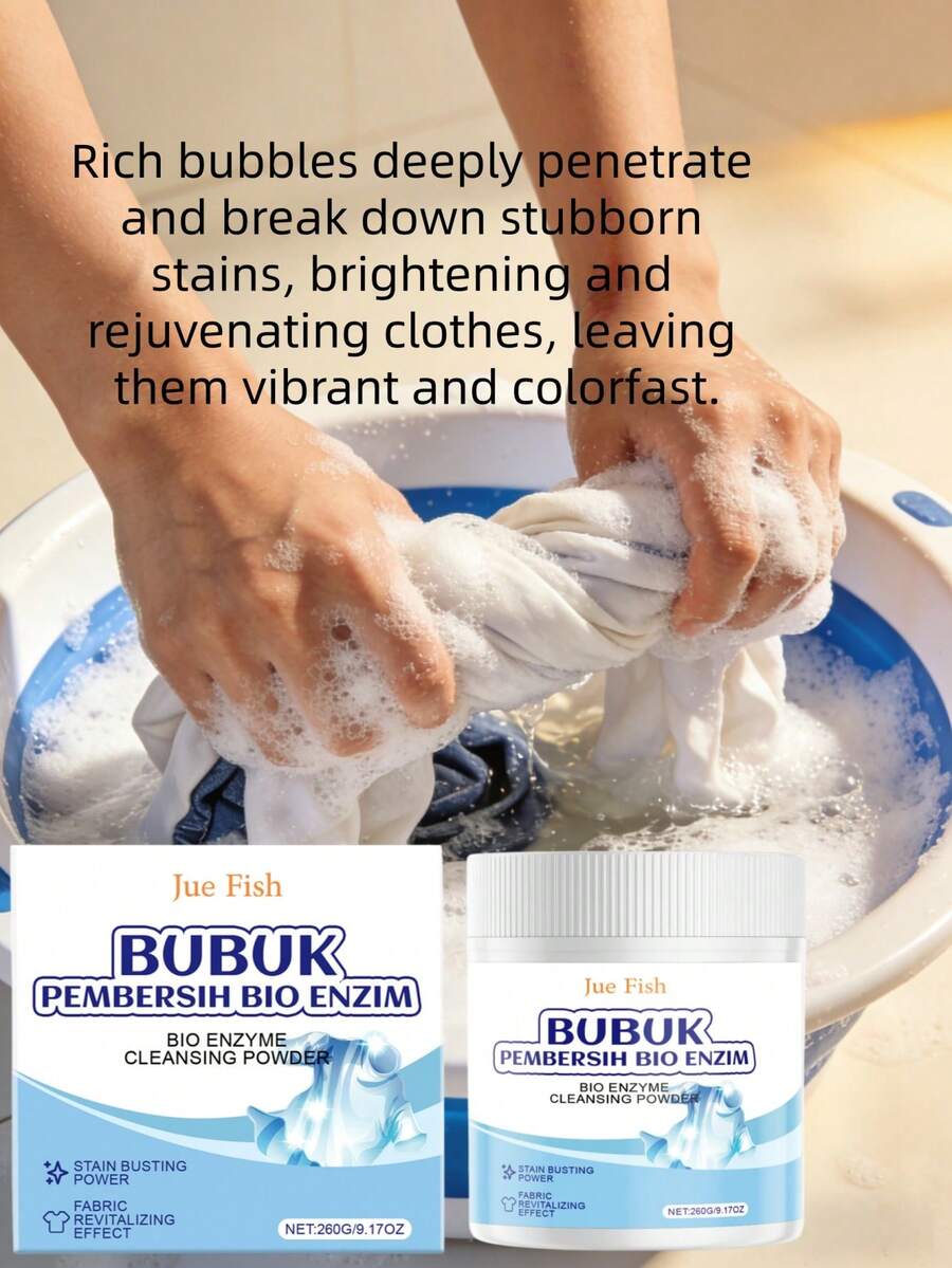 JUE FISH 洗衣泡泡粉，快速去污，亮白焕新，深层清洁，使用方便/丰富泡沫，深入渗透溶解顽固污渍，亮白焕新，衣物持久亮丽，不易褪色
