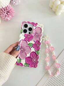 花朵编织波浪边简约优雅TPU花卉彩绘防摔手机壳,配手工串珠手链,兼容 16/11/16Pro/16Plus/16ProMax/16E/15ProMax/13/14/12/XS/XR/7G/8PXR/7/8,兼容 15ProMax、13、14、12、X、12/14彩绘TPU防摔软壳 - 彩色 - 查看 7