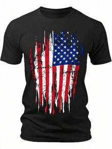 Camisetas con la Bandera Americana para Hombre, Camisetas para el Día de la Independencia 4 de Julio, Manga Corta, Cuello Redondo, Camisetas Militares Patrióticas Tácticas - Negro - Ver 1