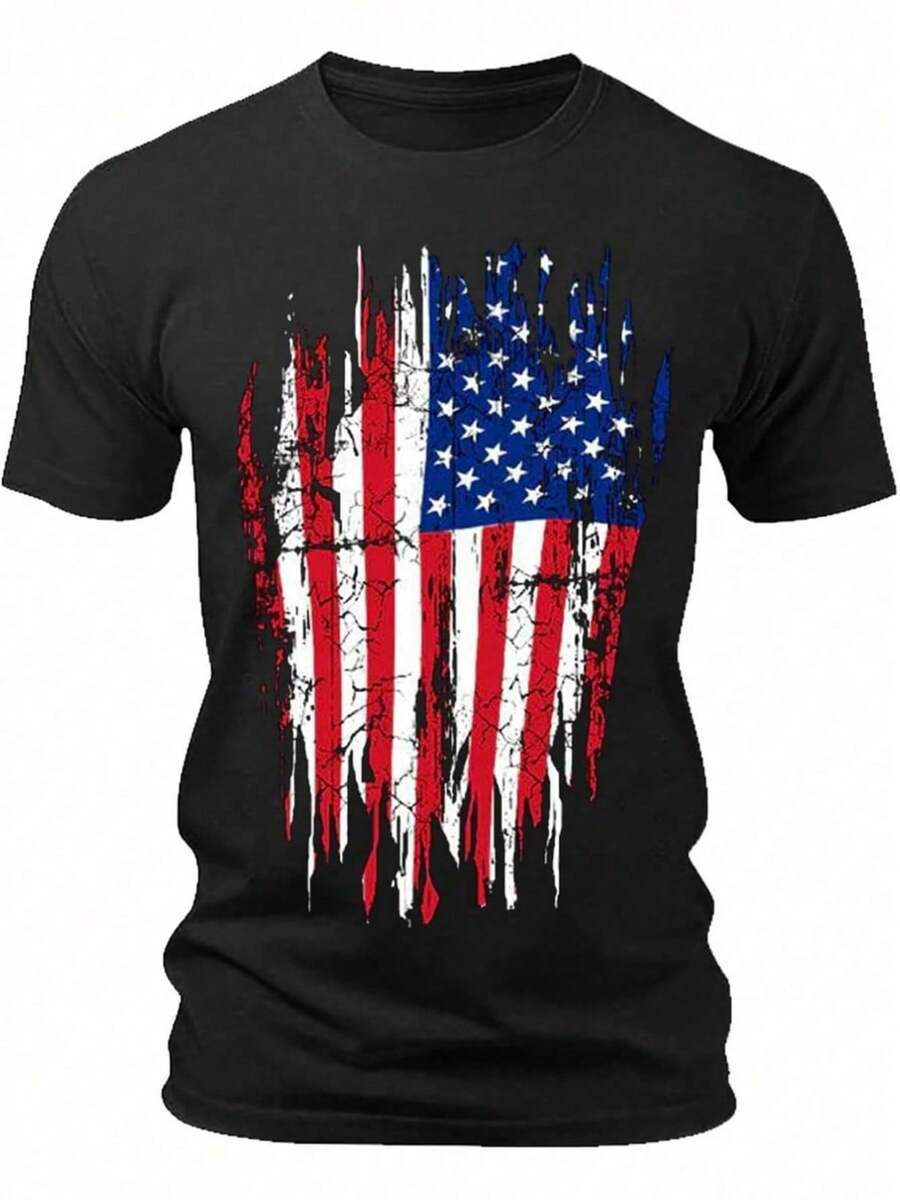 Camisetas con la Bandera Americana para Hombre, Camisetas para el Día de la Independencia 4 de Julio, Manga Corta, Cuello Redondo, Camisetas Militares Patrióticas Tácticas - Negro - Ver 1