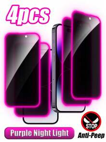 防震隐私屏幕保护膜 4 片装 紫色夜光防漏屏幕保护膜，带侧边隐私夜光紫色边框，高硬度玻璃有效抵抗日常刮擦，全覆盖设计紧密贴合，触感顺滑不遮挡屏幕，防汗且操作便捷，全面保护手机屏幕，兼容 及其他机型，春季生日礼物 - 紫色 - 查看 18