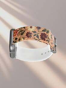 橙粉色底红色花卉图案单条柔软弹力透气舒适腕带，适用于三星、荣耀智能手表，尺寸可选38mm、40mm、41mm、42mm、46mm、45mm、44mm、49mm；时尚休闲多色硅胶表带，适用于苹果手表Ultra SE/11/10/9/8/7/6/5/4/3/2/1 - 彩色 - 查看 5