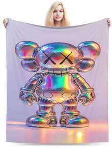 Kawss Kawaii Kaw Blanket Luxury Anime Flannel Blanket - Ultra Soft Cartoon Print, The Perfect Gift For Any Occasion, Christmas, Birthday, For Home, Camping & Travel Use - 黑色 - 查看 3