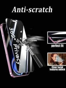 2片装360°隐私钢化玻璃屏幕保护膜，全覆盖，防刮花，防指纹，触控灵敏，兼容 11/12/13/14/15/16/17/17 Pro Max - 黑色 - 查看 5