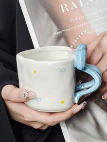 1pc Handmade Asymmetrical Ceramic Mug, Coffee Cup, Unique Butterfly Handle, Afternoon Tea Cup, Heart-Shaped Water Cup, Reusable, Hand Wash Only, Valentine's Day Gift - Multicolor - View 12