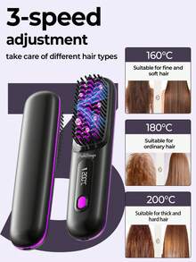 PinkSings Cordless Straightening Brush With LCD Display, Adjustable Temperature, Portable Mini Hair Straightener, Travel Essential, Negative Ion Hot Brush, Women's Styling Hair Tool, Anti-Scald, Ceramic Coating - White - View 5