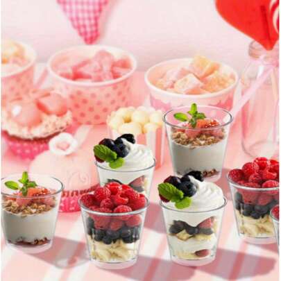 甜点杯套装，透明小碗，可重复使用，适用于婚礼、生日派对和芝士蛋糕甜点盘