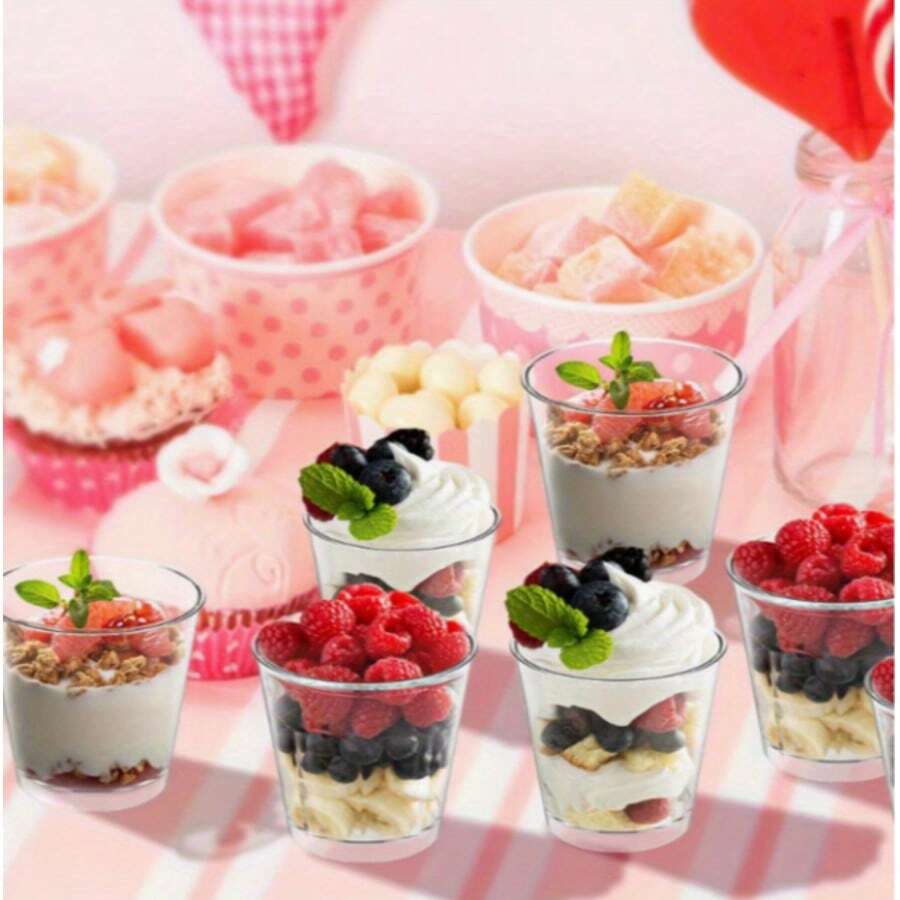 Bộ ly tráng miệng, bát nhỏ trong suốt, có thể tái sử dụng, thích hợp cho đám cưới, tiệc sinh nhật và làm đĩa đựng bánh phô mai. - Trong sáng - Xem 1