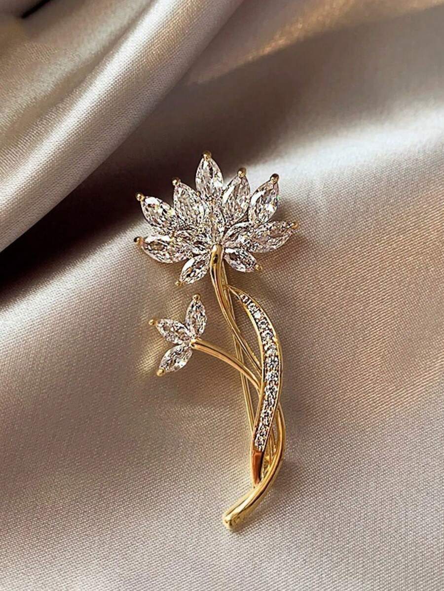1枚莲花胸针，高端小众奢华优雅胸针别针，独特设计服装配饰 - 金色 - 查看 1