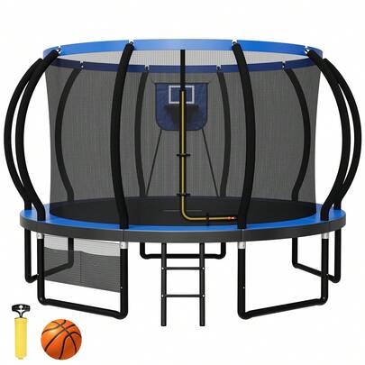 Devoko Garden Trampoline For Children, Ø 228/305/366/427 Cm, GS-Certified, Outdoor Trampoline With Safety Net, Ladder And Gloves, Pumpkin Design, Max. Load Capacity 50–150 Kg