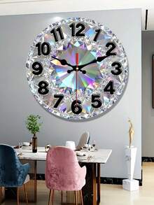 Silent Non-Ticking Movement - Round Clock With Large Face - Modern Minimalist Wooden Wall Clock & Crystal Dial - Suitable For Bedroom, Living Room, Office, Kitchen, Bathroom - Elegant Wood Frame & Crystal Bezel (Not Included) - A - View 3