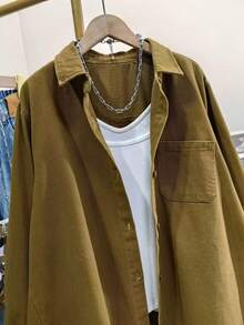Plus Size Women's Solid Color Pocket Front Button-Down Casual Shirt Spring - Pickle Green - View 3