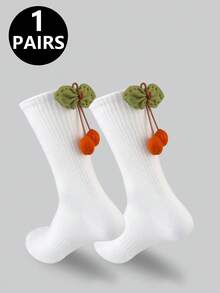 1 Pair Cherry Fruit Element Mid-Calf Socks, Soft And Comfortable, 3D Stereoscopic Mid-Calf Socks - Multicolor - View 9
