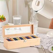 1pc Tea Bag Storage Box - Multifunctional Tea Cabinet With Coffee And Tea Bag Racks, Desktop Storage, Organization And Display Box - Khaki - View 5