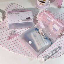 1PC Mini Frosted Card Holder With Lid And Snap Button Storage Box, Cute Girl Heart Small Card Book And Memo Box 11*8*3cm - Rectangle - View 3