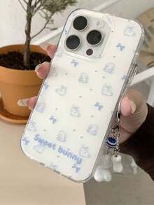 可爱卡通线条兔子蝴蝶结爱心小狗吊坠糖果手机壳，兼容 17 Air、17 Pro Max、16 Pro Max、15、14 Pro、13、12、11，可爱柔美少女风 - 彩色 - 查看 2