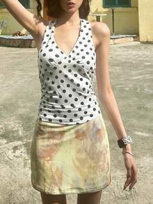 女士无袖亮片波点针织弹力吊带露脐上衣，适合度假和狂欢节 - 白色 - 查看 2