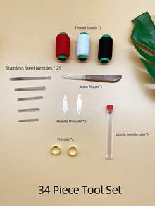33pcs Multi-Functional Sewing Kit Set, Includes Needles, Seam Ripper, Threads, Great Gift For Mom, Home Sewing, Handcraft Embroidery - Black and White Red Thread Sewing Kit - View 3