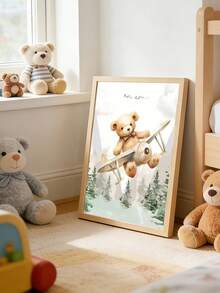 3pcs Personalized Wall Poster Set, Bear Hot Air Balloon Printed Canvas Painting, Customized Name Airplane Forest Room Wall Art, Unframed Green Forest Bedroom Decor, Unique Gift For Boys And Girls Birthday - Multicolor - View 10