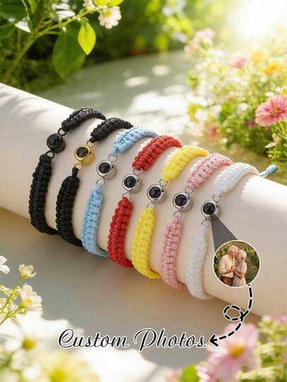 1pc Customized Photo Projection Bracelet, Round Projection Photo Bangle, Stainless Steel Colorful Braided Couples Bracelet,Adjustable Projection Couple Bracelet,Couples, Family, Photo Memory, Colorful Braided Projection Bracelet,Black,Silver,Gold,Stylish,Colorful,Vintage,Simple,Unisex,Casual,Cuties,Custom,Personalized,Unique,Ideal Gifts For Him,Ideal Gifts For Her,Her,Boyfriend,Girlfriend,Dad,Mom,Family,Friends,For Anniversaries,For Birthdays,For Graduation,For Prom,For Party,Customized Fashion Bracelets