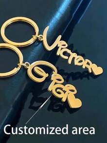 1PC Customized Couple Names Keychains 2 Names Key Rings Women's Fashion Love Letter Keychains Stainless Steel Simple Accessories - Style 10 - View 1