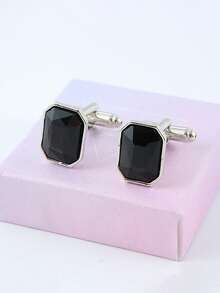 2pcs Fashionable Creative Rhinestone Cufflinks, Casual Business Style Daily & Party Suit Shirt Cufflinks - Silver - View 3