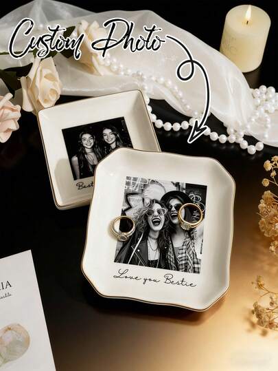 Customized Jewelry Ring Tray - Featuring Customizable Photos And Text, Perfect As A Wedding Gift, Bridesmaid/Proposal Present, Best Friend/Girlfriend Accessory. Suitable For Birthdays, Weddings, Office/Home Birthday Gifts, And Holiday Gifts. Ideal For Birthdays, Anniversaries, Graduations, And Other Occasions. Stylish, Exquisite, High-Quality, Cartoonish, Colorful, Customizable, Personalized, And Unique – The Perfect Gift For Him/Her.