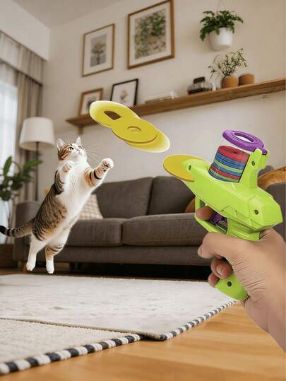 Interactive Cat Toy Launcher, Battery-Free Foam Disc Shooter, Suitable For Kittens And Adult Cats Indoor Games, Fun And Entertaining
