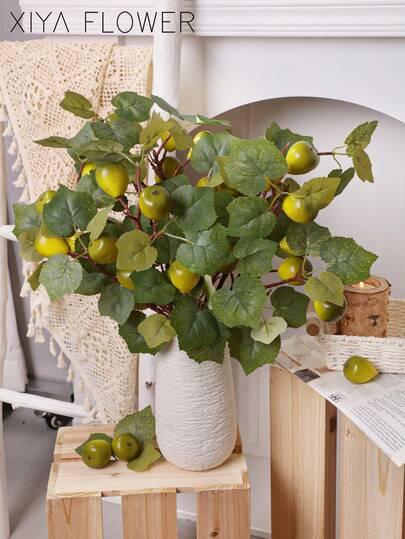 1/3pcs Artificial Fig Branches With 5 Fruits, 38cm/14.9 Inches, PE Material, Realistic Plants, Seasonal Decor, Wedding Decor, Tabletop Decor, Centerpiece, Lifelike Plants, Room Decor, Office Desk Decor, Garden Decor, Indoor Decor, Party Gifts, School Dorm Office Decor, Easter Decor, Home Decor