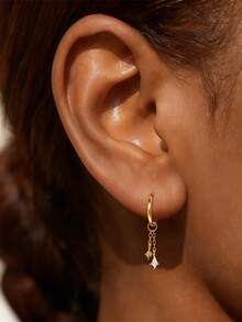 1件装 DIY 耳环吊坠，女士可混搭耳环吊坠，18K镀金镶嵌立方氧化锆小水滴耳洞耳环吊坠，耳骨环耳环吊坠，肚脐环吊坠 - 金色 - 查看 8
