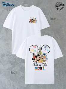 Disney Authorized Fashion Spring/Summer Men's Casual Short Sleeved T-Shirt, Mickey Mouse T-Shirt, Mickey Family+Castle+Fireworks Love Element, Disneyland Shirt, Disney Journey 2026 T-Shirt, Disney Family Shirt, Disney Gift, Soft And Comfortable, 220g Pure Cotton Disney Printed Round Neck Short Sleeved T-Shirt, Suitable For Daily Travel And Travel Parties, Suitable For Holiday Gifts - White - View 5